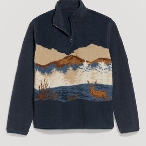 Printed Sherpa Quarter Zip Pullover With Reindeer Design